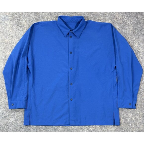 Homme Plisse Issey Miyake Mens Shirt Size 2 Snap Front Long-Sleeve Blue - Picture 1 of 10